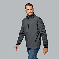 Detachable sleeve softshell jacket - men - titanium