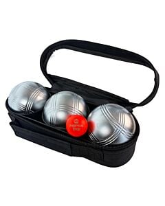 3 Petanque Balls with Bag and Jack - Matte Grey 3 Stripe