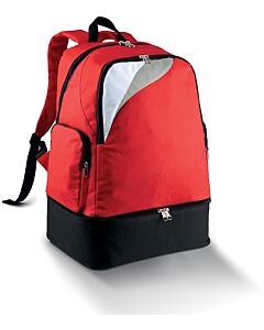 Back pack red with a bottom pouch