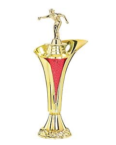 Gold and red pétanque trophy, 32cm, with figurine