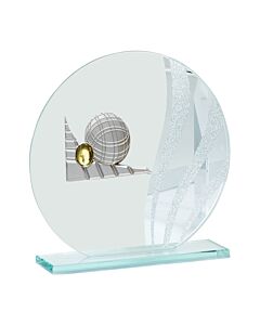 Trophée de pétanque rond en verre hauteur 17 cm