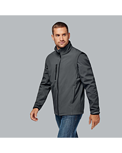 Detachable sleeve softshell jacket - men - titanium